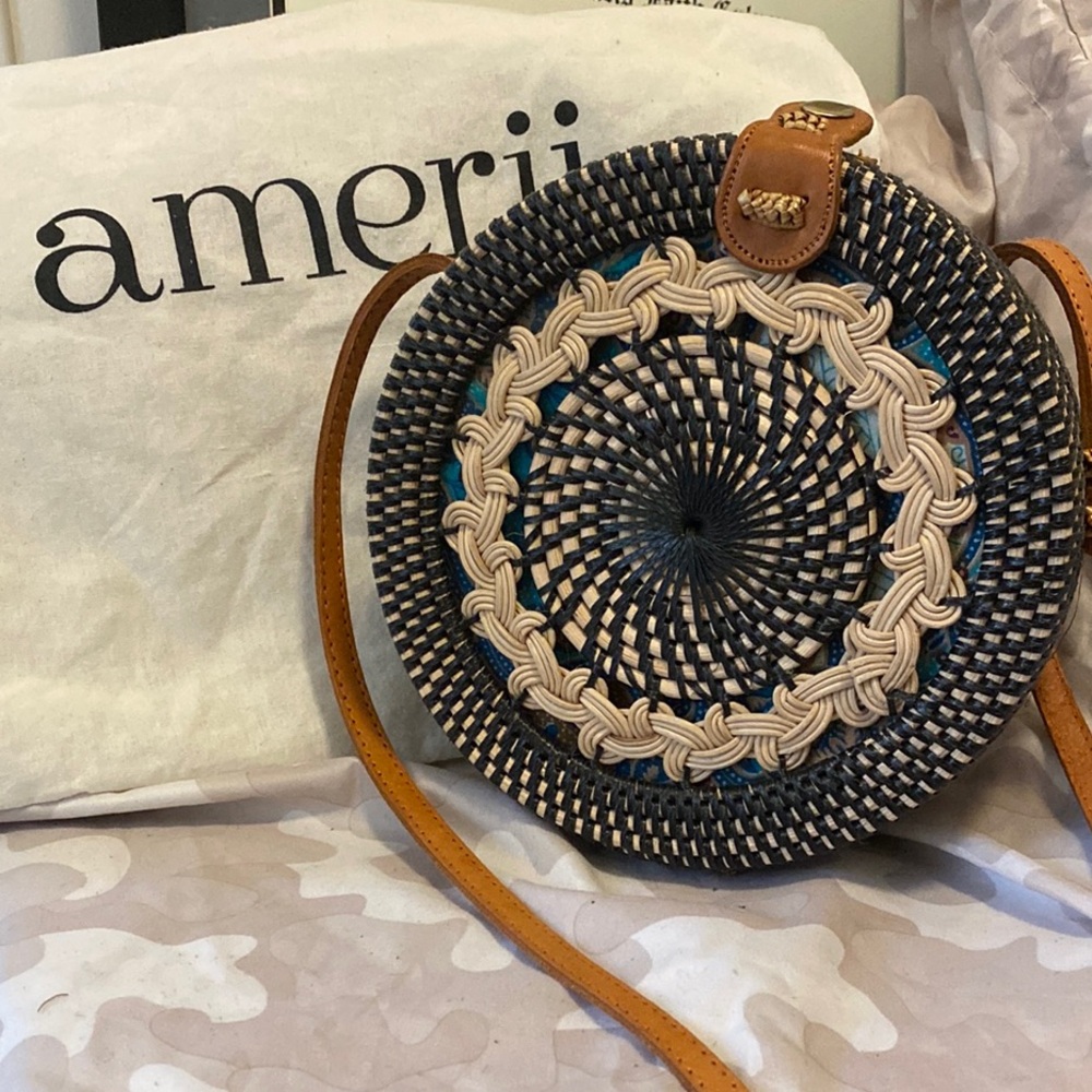 Black and Tan Woven Crossbody Bag
